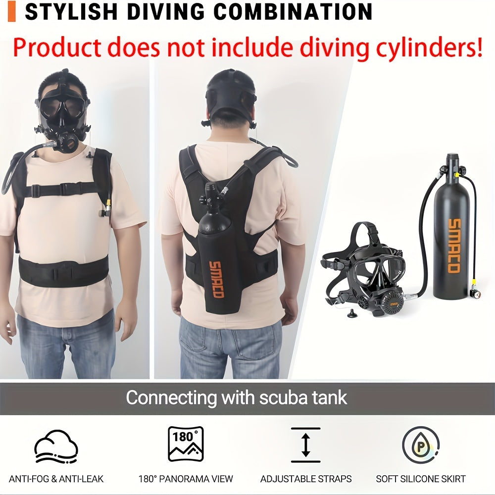 1pc SMACO M8058 Full Face Scuba Diving Mask, 360-Degree HD Panoramic View, Dual Window Function, Silicone Polymer Material, Black - Essential Underwater Gear for Swimming and Diving Enthusiasts