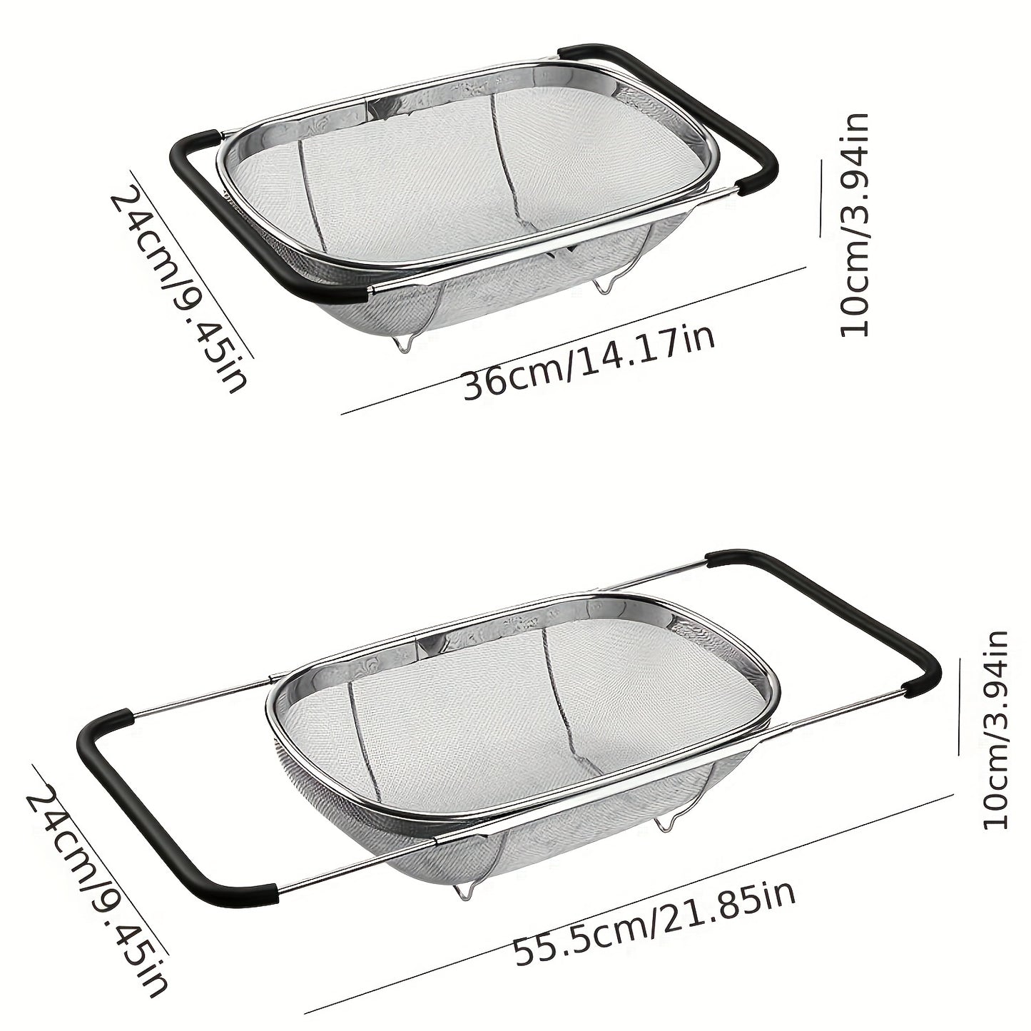 1pc Adjustable Stainless Steel Sink Colander - Multifunctional Vegetable and Fruit Washing Basket with Drain Rack, Strainer, and Kitchen Accessories - Space-Saving, Easy to Clean, and Durable Kitchen Gadget