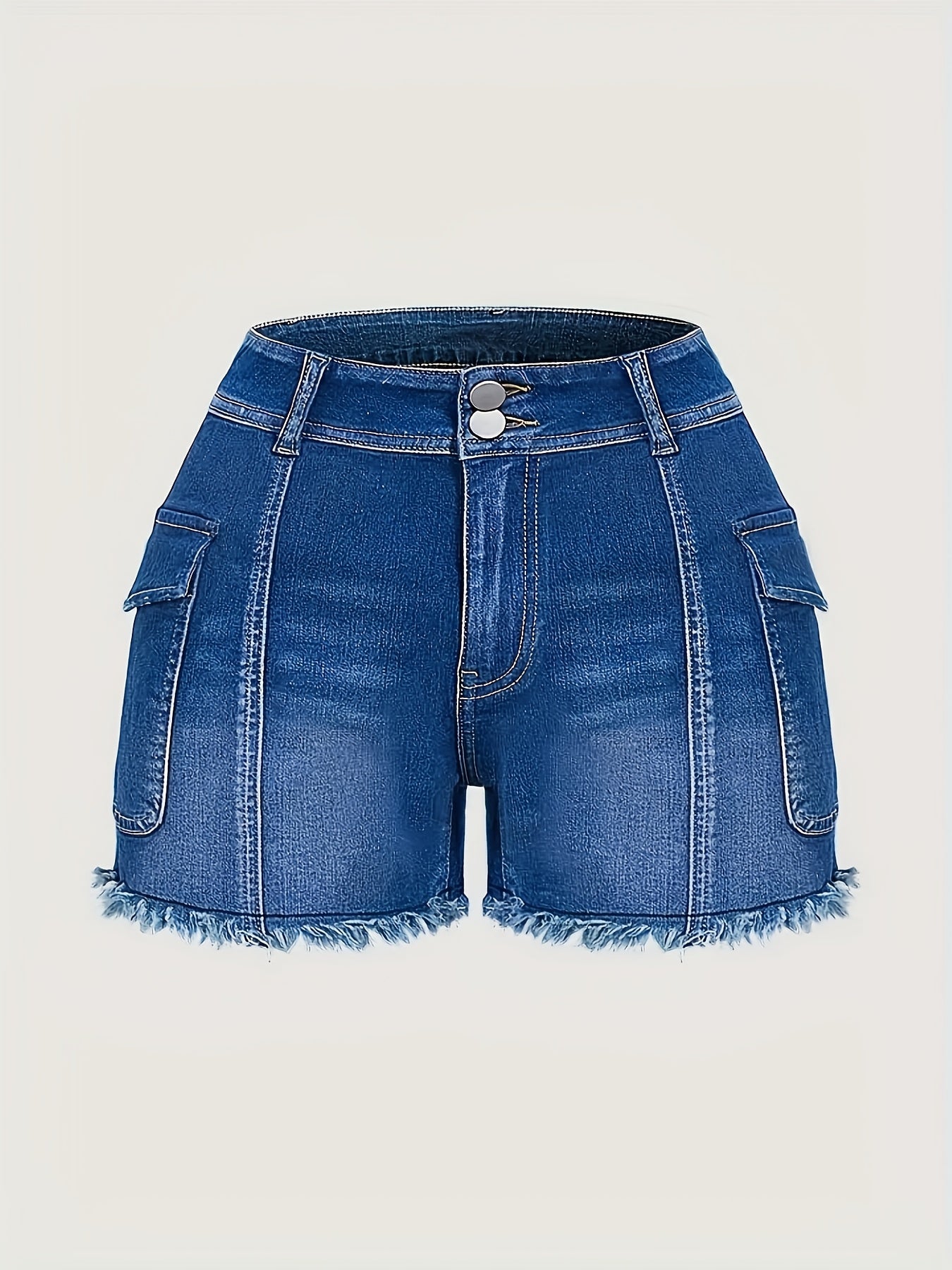 Women's Mid-Rise Slim Fit Distressed Denim Shorts with Double Buttons, Raw Hem & Side Pockets - High Elasticity, Breathable Soft Fabric for Spring/Summer Casual Wear