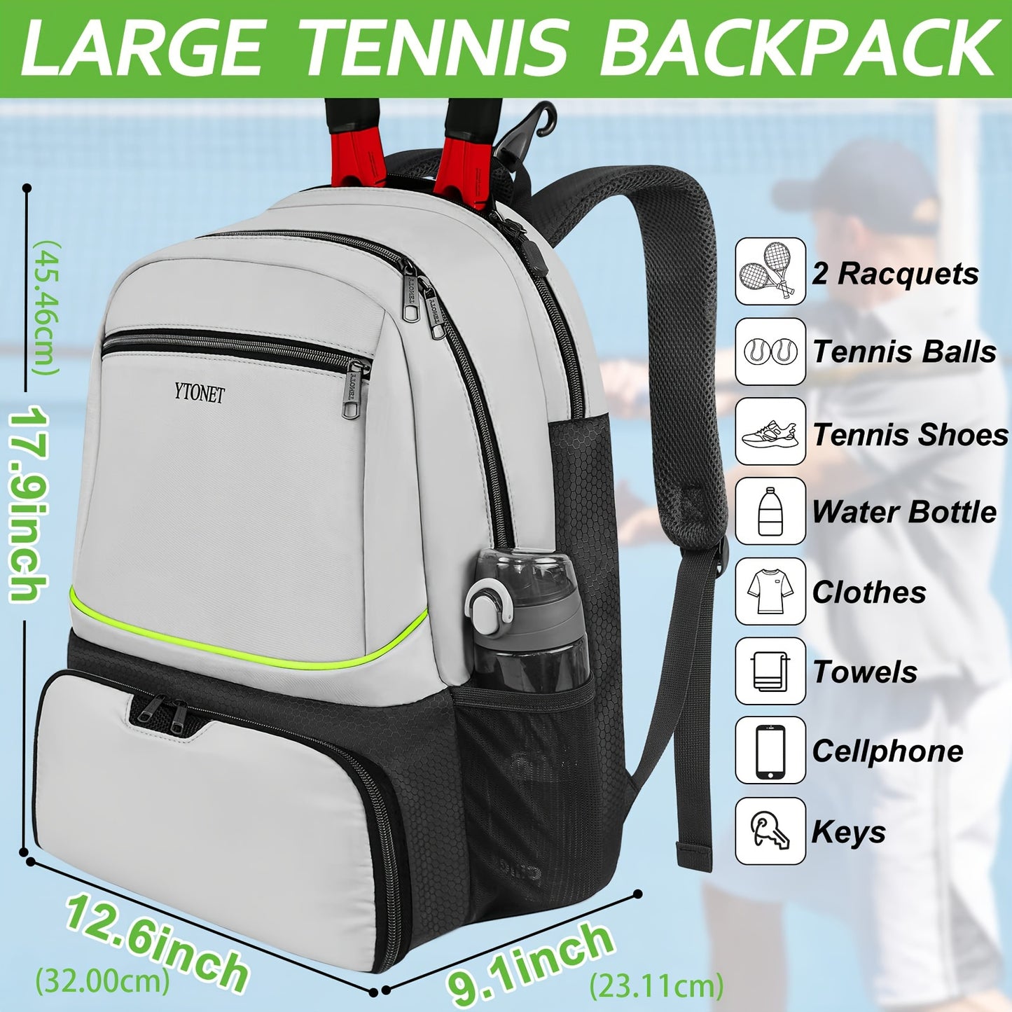 Large Capacity Tennis Badminton Backpack For Men Women, Waterproof Ball Bag With Insulated Pocket And Ventilated Shoe Compartment, Hold 1-2 Racket Storage Sports Bag, Nice Thanksgiving, Christmas, New Year's gifts