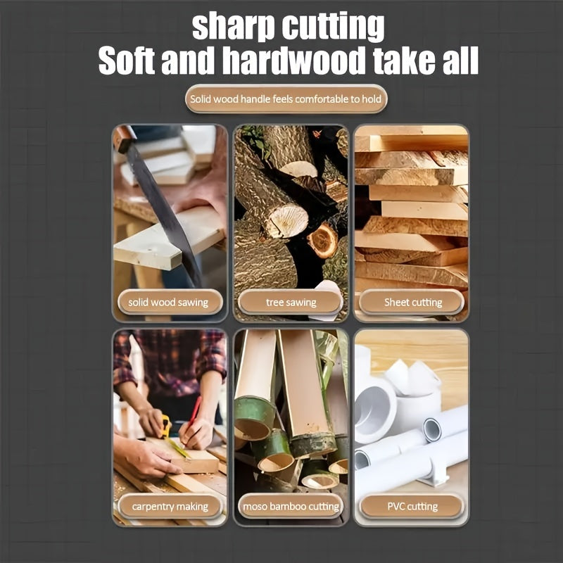 1pc Durable SK5 Steel Folding Saw - Multi-Functional Double-Edge Hand Saw for Woodworking, Chrome Vanadium Alloy, Ergonomic Handle with Safety Lock, Portable Design, Ideal for Solid Wood, Tree Cutting, Board Cutting, Bamboo C