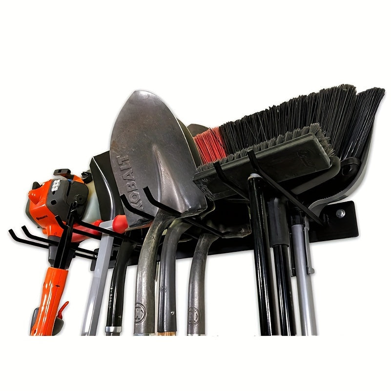 Iron Garden Tool Organizer Rack, Wall-Mounted Garage Storage Holder for Shovels, Rakes, Brooms, Hoses - 1 pc