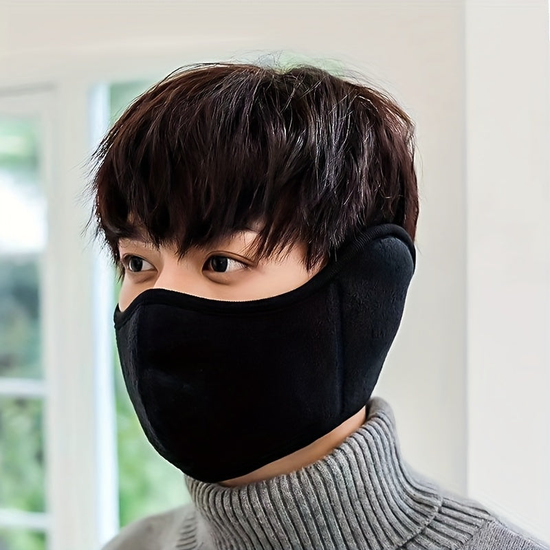 Winter Face & Ear Warmer - Windproof, Thickened for Extra Warmth, Breathable Cycling Mask in Black