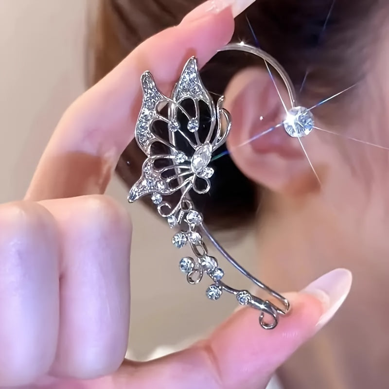 1/ 2pcs/ set of fashionable and shiny butterfly fairy earrings, exquisite and luxurious fairy ear crawling earrings, no need for perforation, suitable for women and girls, handmade fantasy role-playing elf ears