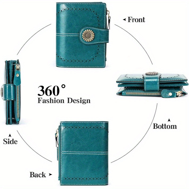 Women's Genuine Leather Short Wallet Card Holder, RFID Anti-theft Brush Coin Bag, Large Capacity Women's Credit Card Wallet with 18 Card Slots, 1 Coin Bag and 2 Cash Slots, Safely Store Cards and Cash, Fashionable and Elegant