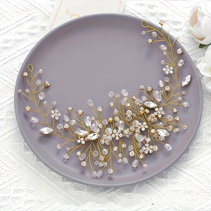 Elegant Bridal Headband with Crystal & Faux Pearl Accents - Hand-Washable, Fashionable Wedding Hair Accessory for Women