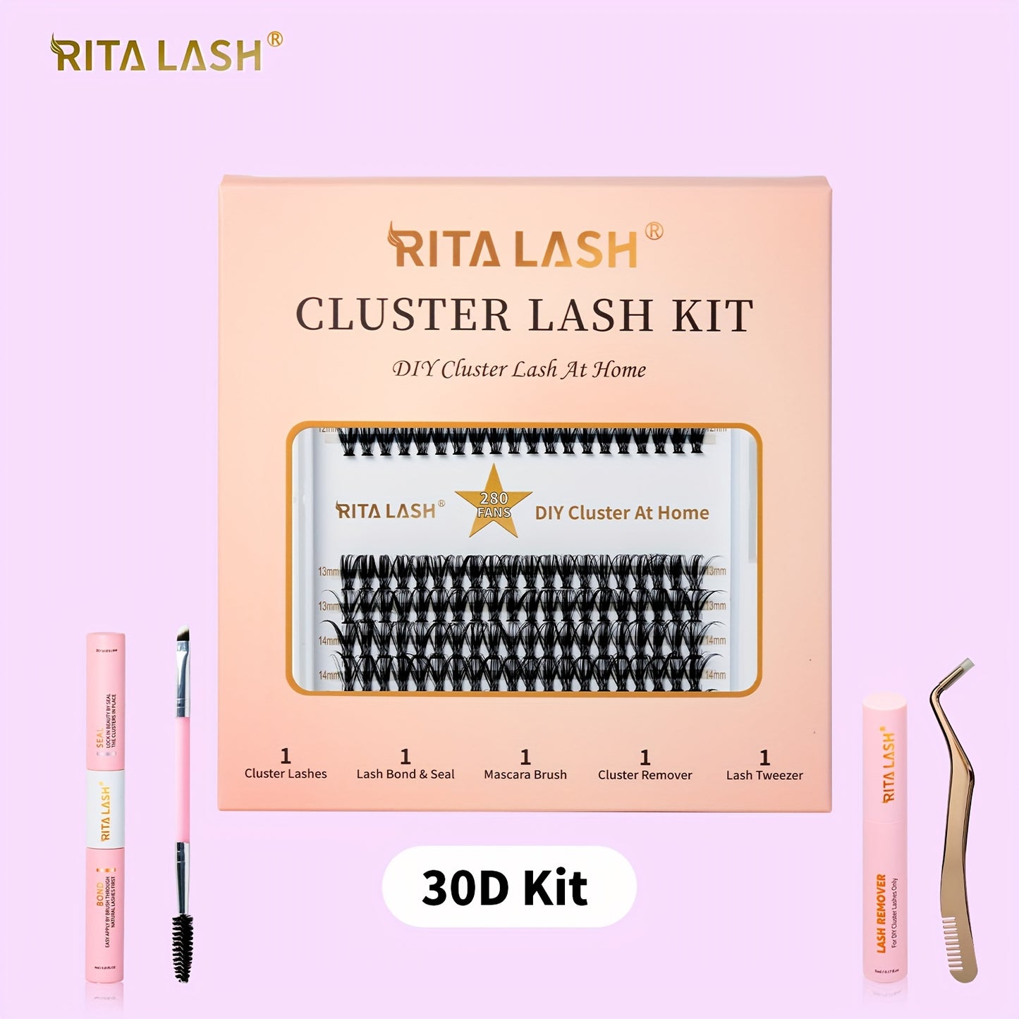RITALASH DIY Lash Extension Kit, 280 Pcs Lash Clusters With Lash Bond And Seal, Mascara Brush Cluster Lash Glue Remover, Lash Applicator