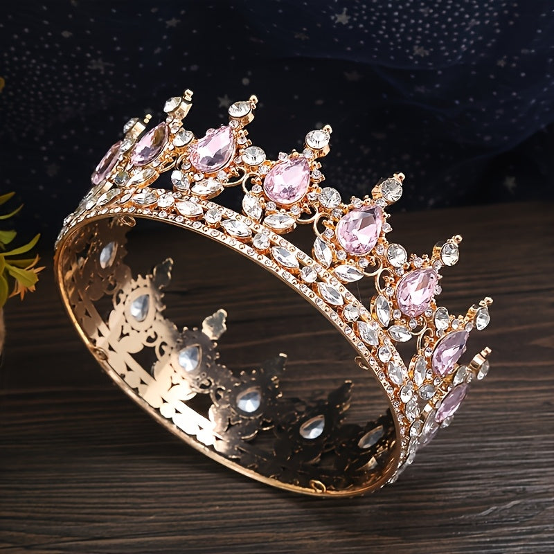 1pc Luxurious Golden-Plated Alloy Bridal Tiara with Sparkling Red Rhinestones - Elegant Boho Style Wedding Headpiece, Glamorous Hair Accessory for Ceremonies & Receptions, Sophisticated Look for Women, Photography Headpiece|E
