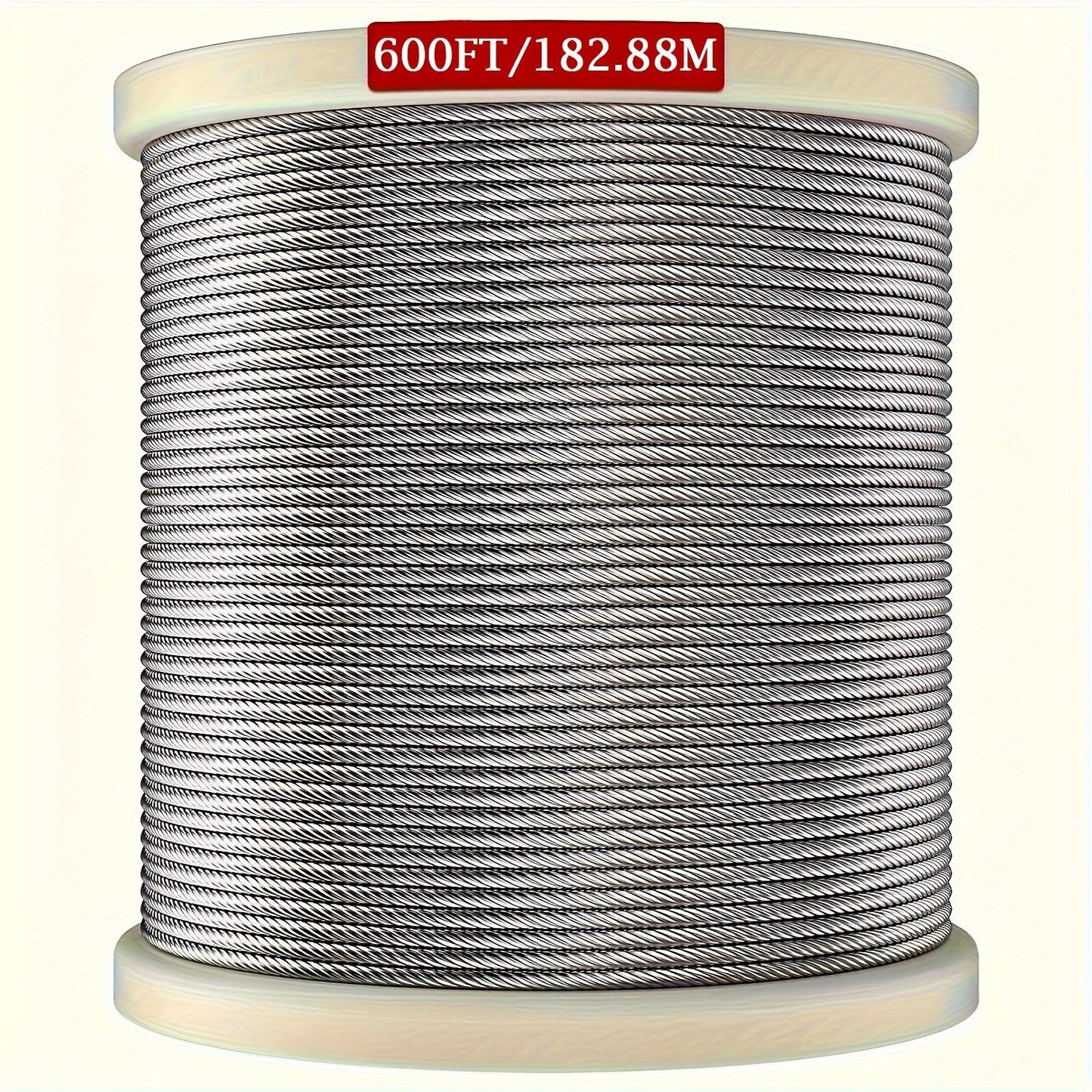 1pc 1/8" T316 Stainless Steel Cable 600ft/182.8m, 7x7 Strands Construction, Rust-Proof Marine Grade Wire For DIY Balustrades, Stair & Deck Railing, Outdoor Projects, Durable Uncoated Tent Rope Cleaning Rope