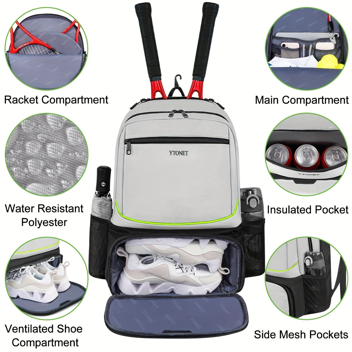 Large Capacity Tennis Badminton Backpack For Men Women, Waterproof Ball Bag With Insulated Pocket And Ventilated Shoe Compartment, Hold 1-2 Racket Storage Sports Bag, Nice Thanksgiving, Christmas, New Year's gifts