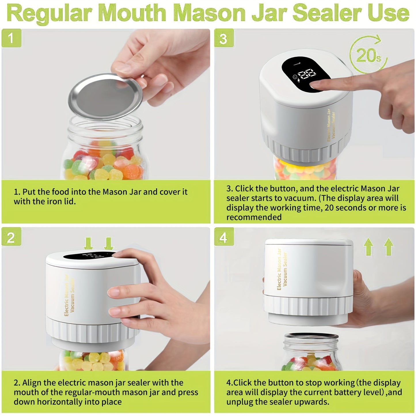 1pc, Electric Mason Jar Vacuum Sealer, Automatic Vacuum Pump With One-Touch Operation, Leak-Proof Seal For Regular And Wide-Mouth Canning Jar, Portable Food Saver For Freezer Dried Food Storage, Kitchen Tools