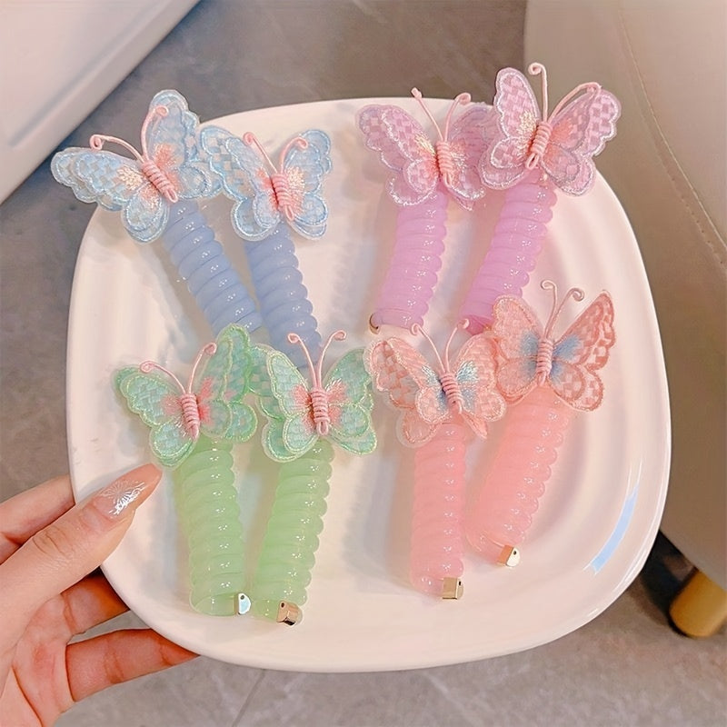 2 Cute Three-Dimensional Butterfly Phone Line Hair Rings, Suitable for Girls, High Elasticity Phone Line Hair Rings, Mixed Color Resin And Embroidered Butterfly Headpieces, Suitable for Daily And Casual Wear, Suitable for All