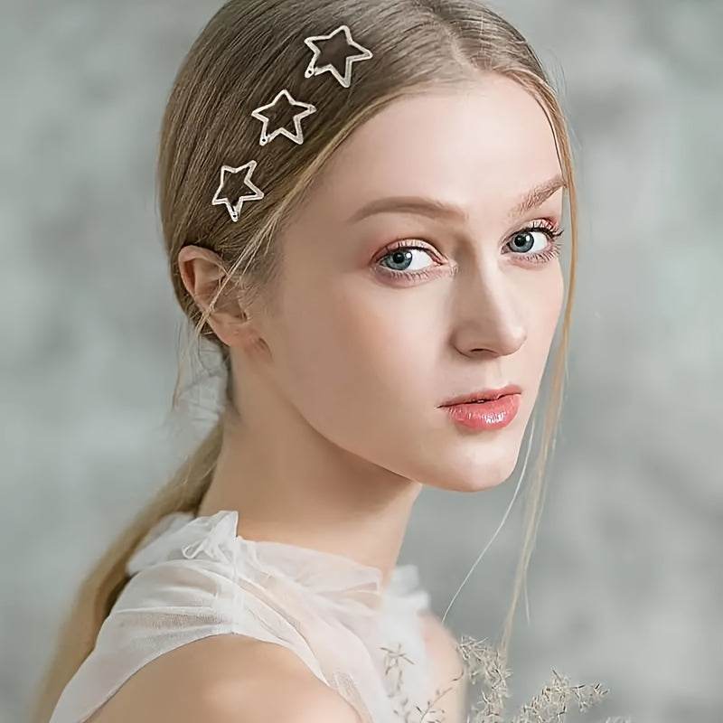 10pcs Star Hair Clips 2000s Y2K Snap Hair Barrettes Non Slip Star Hair Accessories Silvery Metal Hair Clips for Women Street