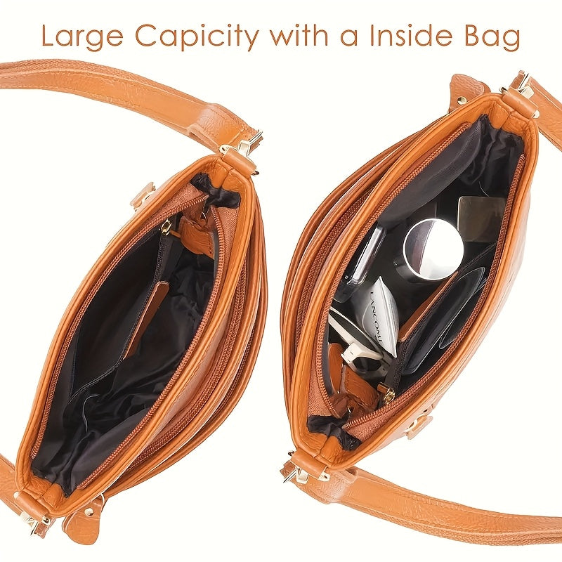 Men And Women Premium Genuine Cowhide Leather Crossbody Bag - Luxurious, Versatile, And Spacious With Ample Storage - Handbag Purse Cross Body Organizer Smart Phone Pockets