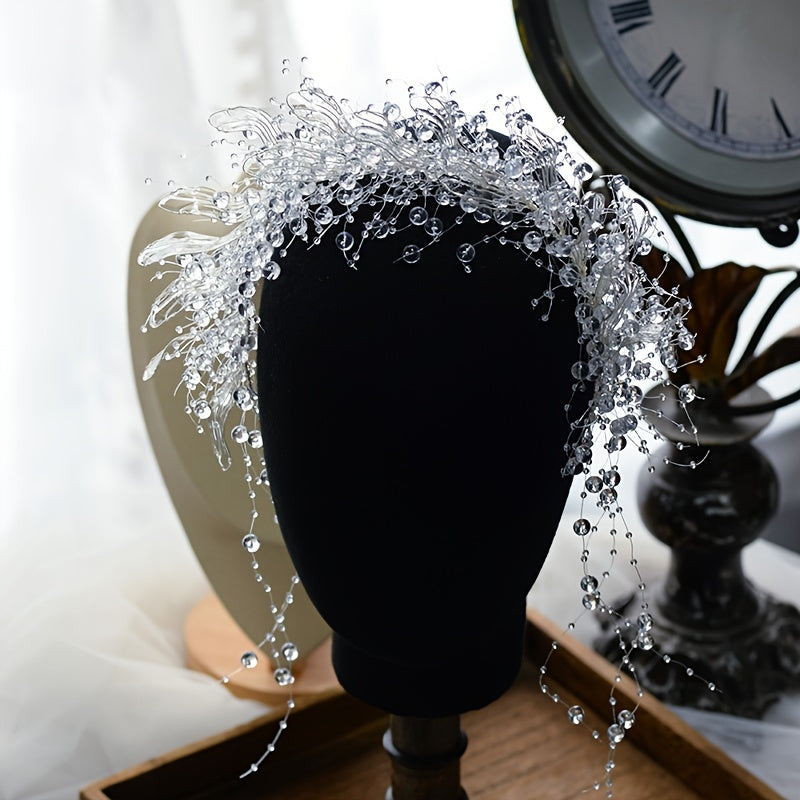 Luxurious Artificial Crystal Bead Hair Accessories, Liquid Flower Headpieces, Bridal Wedding Hair Ornaments, Handmade Hair Adornments.