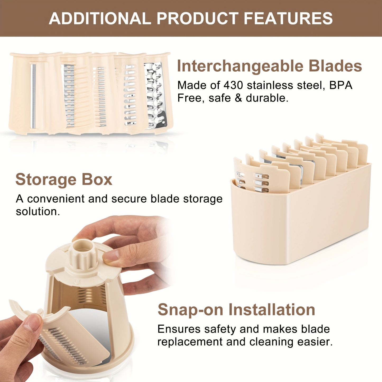 SUSTEAS Rotary Cheese Grater With Handle - Vegetable Shredder With 5 Well-designed Blades & Strong Suction Base, Round Mandoline Slicer & Food Chopper For Kitchen, With Blade Storage Box
