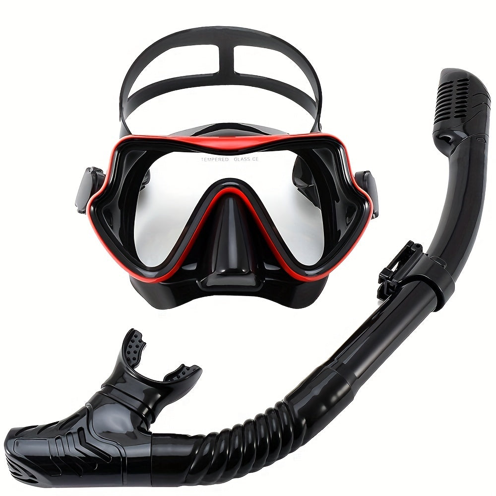 Unisex Premium Snorkeling Goggles with Wide-Angle View - Large Frame Silicone Mask & Anti-fog Breathing Tube Set for Comfortable, Leak-proof Diving Adventures