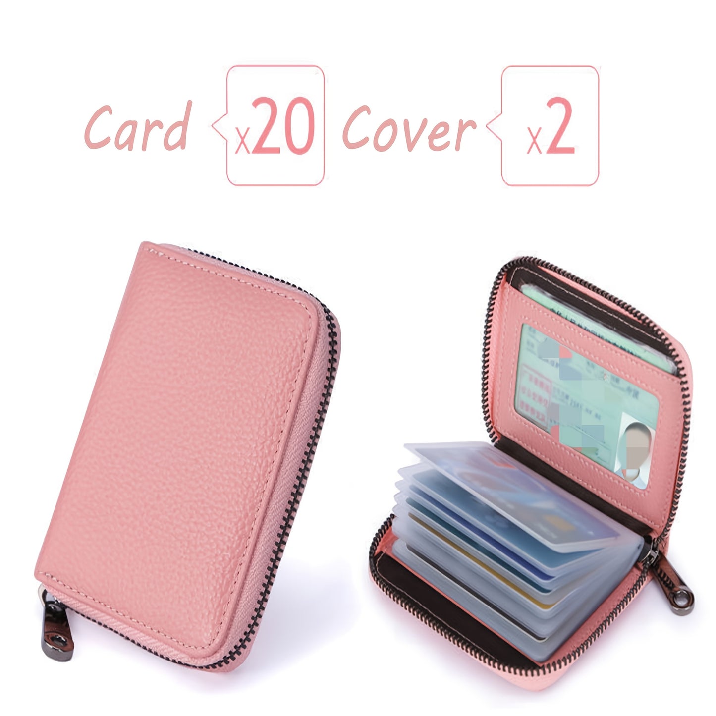1pc, Stylish Large Capacity Multi-Slot Card Holder – Unisex Synthetic Leather Wallet with Detachable ID Window, Anti-Theft Zipper Closure, Compact Design in Black, Blue, Pink, Purple & More, Perfect Gift for Professionals,