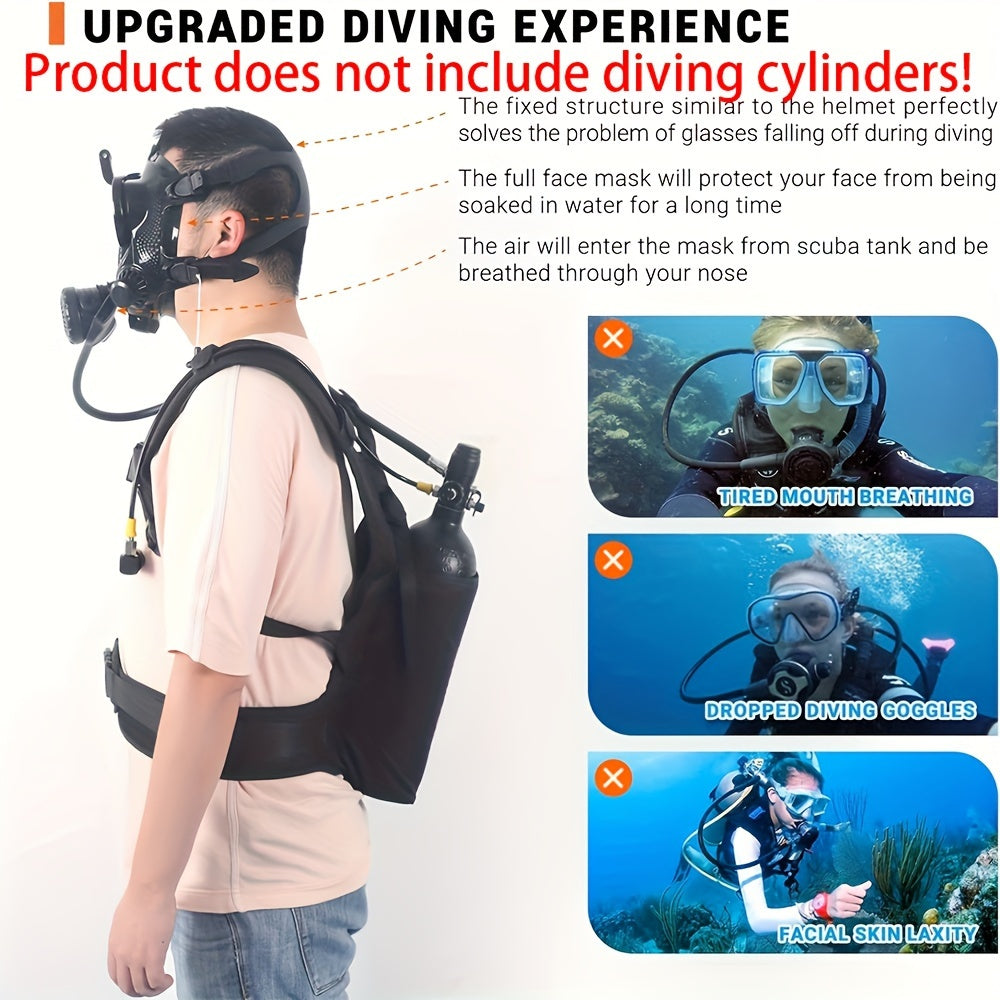 1pc SMACO M8058 Full Face Scuba Diving Mask, 360-Degree HD Panoramic View, Dual Window Function, Silicone Polymer Material, Black - Essential Underwater Gear for Swimming and Diving Enthusiasts