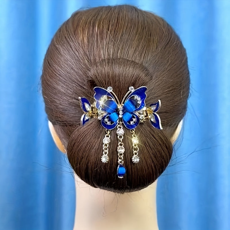 Three-Piece Set, Sparkling Hairpin, Butterfly Tassel, Diamond Jewelry, Vintage Bohemian Tail Hair Tie, Christmas Gift, Holiday Collar Gift, New Year'S Gift, Daughter, Mother Gift.