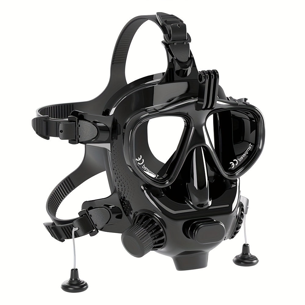 1pc SMACO M8058 Full Face Scuba Diving Mask, 360-Degree HD Panoramic View, Dual Window Function, Silicone Polymer Material, Black - Essential Underwater Gear for Swimming and Diving Enthusiasts