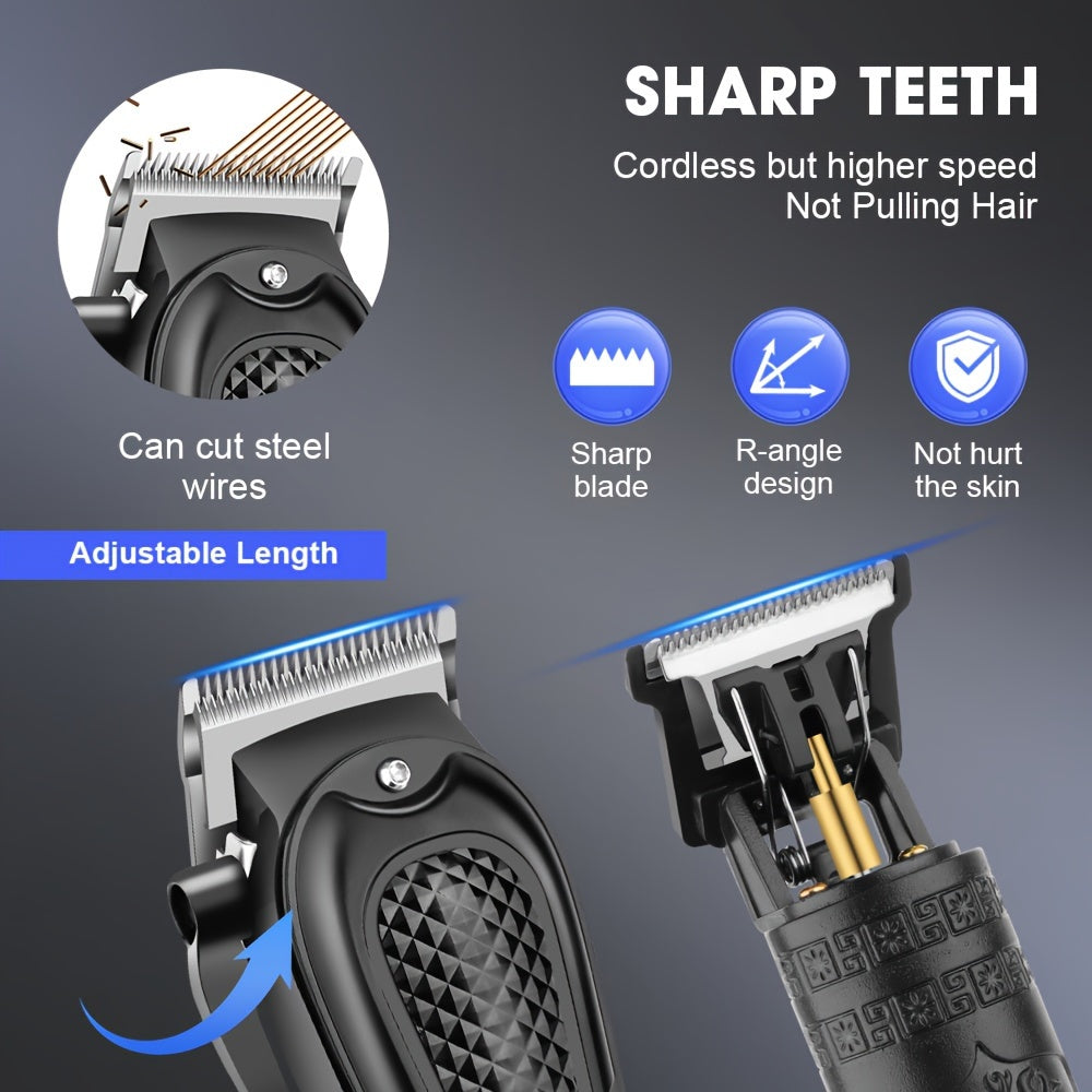 2pcs HIENA Professional Hair Clippers for Men, Cordless USB Rechargeable Lithium Battery, ABS Body, Digital Display, Carved Design, with 1200mAh Battery, for Ideal Gift for Father