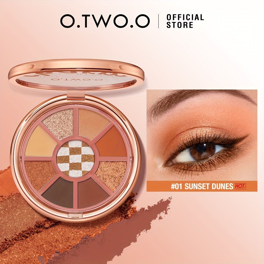 O.TWO.O Velvet Smooth Eyeshadow Palette - 9 Vibrant Colors, Matte & Shimmer Finish, Long-Lasting High Pigment Makeup with Rose Golden Compact, Perfect for Valentine’s Day or Everyday Glam