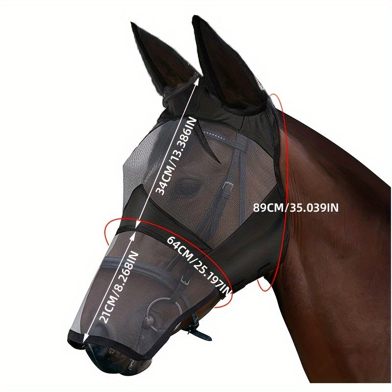 1pc Anti-mosquito Horse Head Cover Face Mask With Breathable Fabric, Insect-proof Anti-mosquito Sunshade Horse Supplies