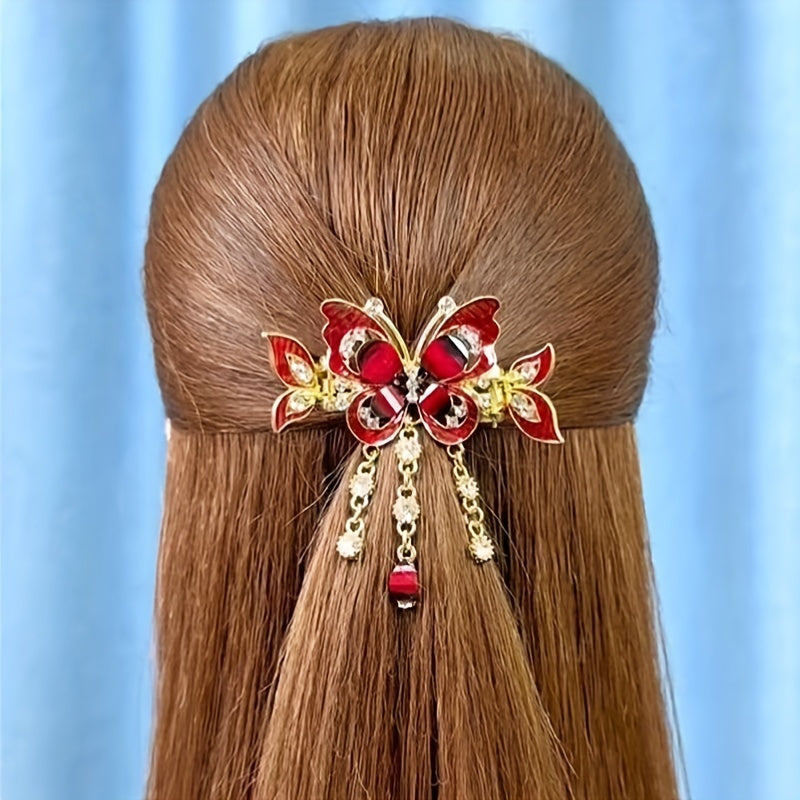 Three-Piece Set, Sparkling Hairpin, Butterfly Tassel, Diamond Jewelry, Vintage Bohemian Tail Hair Tie, Christmas Gift, Holiday Collar Gift, New Year'S Gift, Daughter, Mother Gift.