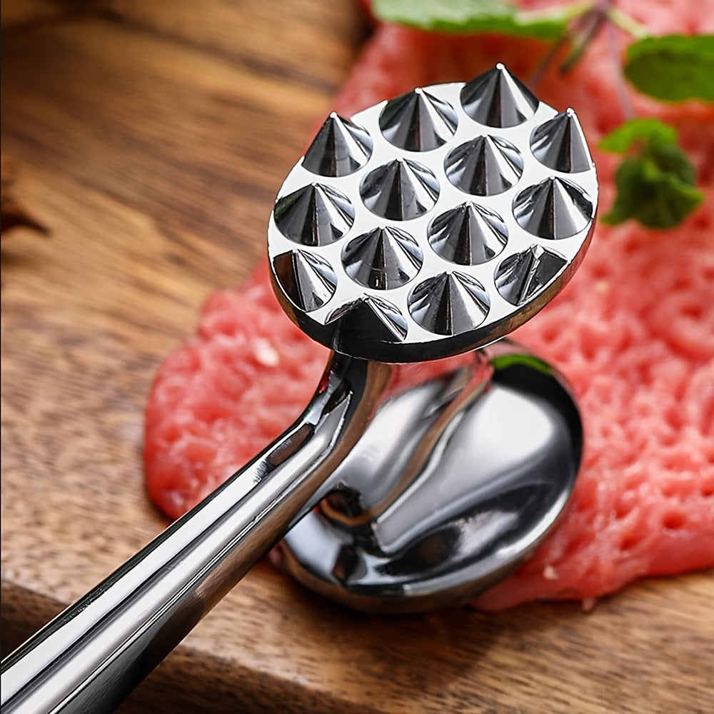 Premium Stainless Steel Meat Tenderizer Mallet with Non-Slip Handle - Dual Nail Design for Effortless Tenderizing of Steak, Chicken & Fish - Essential Kitchen Tool