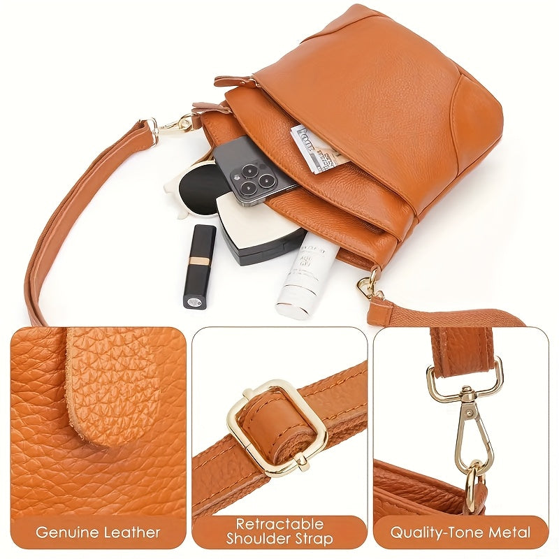 Men And Women Premium Genuine Cowhide Leather Crossbody Bag - Luxurious, Versatile, And Spacious With Ample Storage - Handbag Purse Cross Body Organizer Smart Phone Pockets