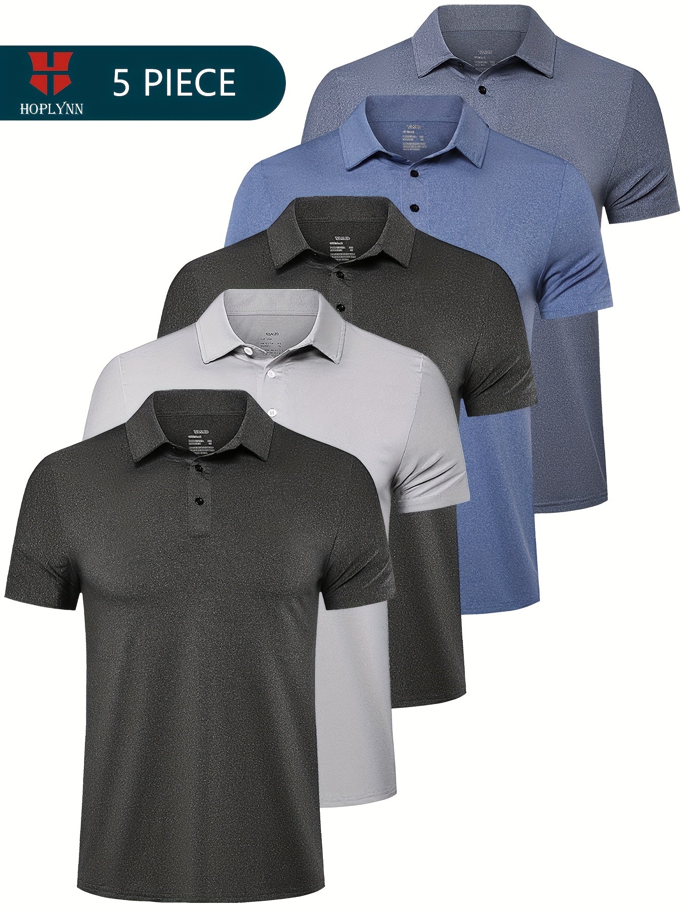 5 Pack Mens Polo Shirts Quick Dry Short Sleeve Golf T Shirt Performance Moisture Wicking Casual Workout
