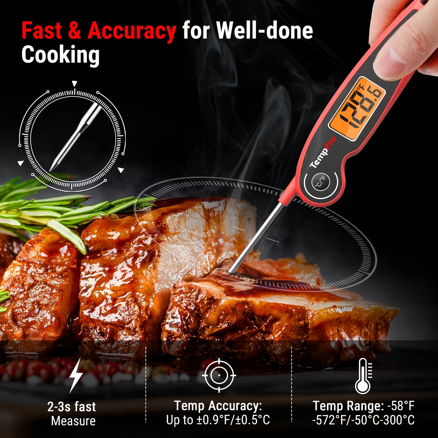 ThermoPro F05 Digital Meat Thermometer for Cooking with Motion Sensing, Food Thermometer for Kitchen BBQ Oil Grill Smoker Candy Thermometer