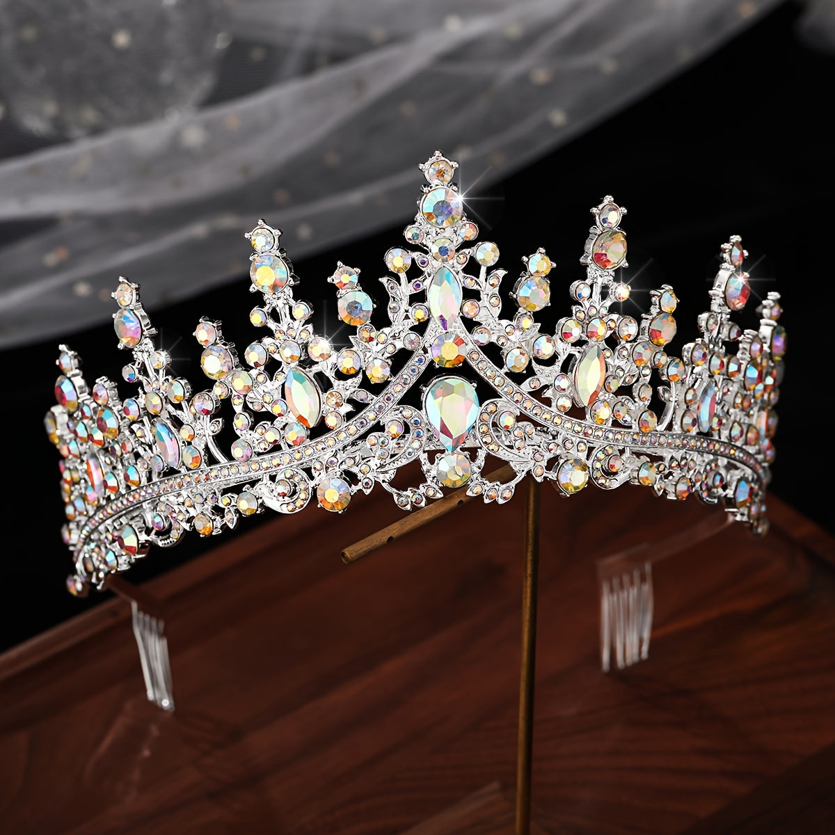 1pc Golden Metal Zinc Alloy Rhinestones Crown Party Queen Hair Decoration, Elegant Crystal Princess Crown Bride Wedding Tiara for Women, ideal choice for gifts