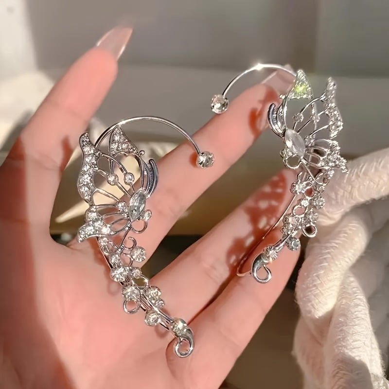 1/ 2pcs/ set of fashionable and shiny butterfly fairy earrings, exquisite and luxurious fairy ear crawling earrings, no need for perforation, suitable for women and girls, handmade fantasy role-playing elf ears