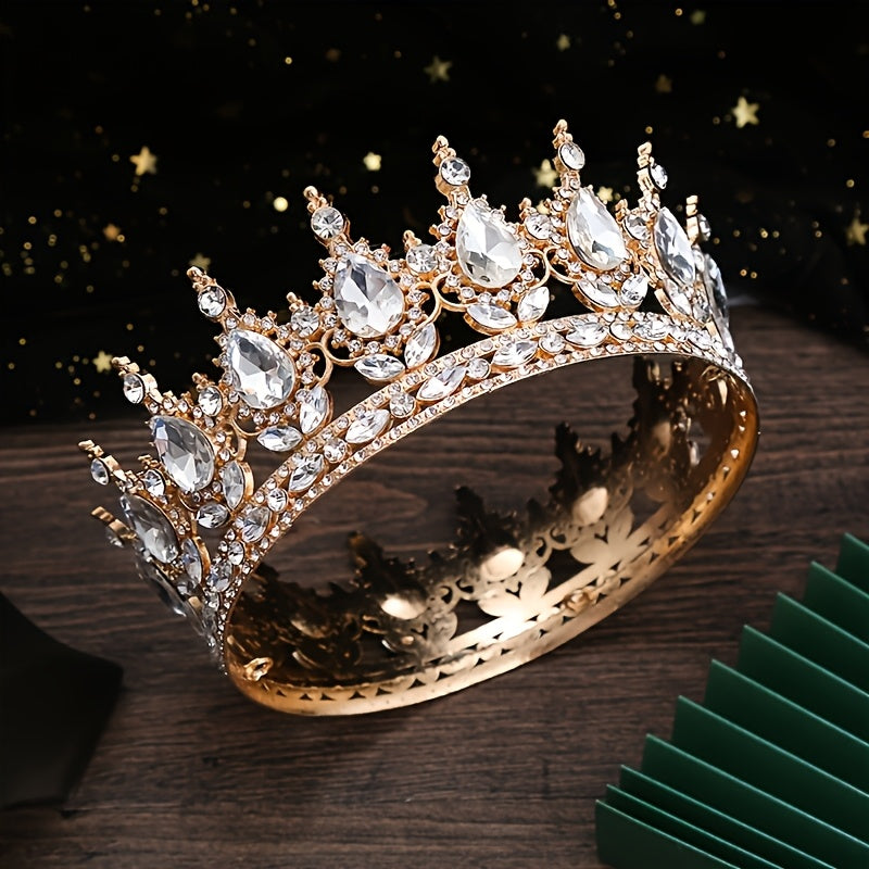 1pc Luxurious Golden-Plated Alloy Bridal Tiara with Sparkling Red Rhinestones - Elegant Boho Style Wedding Headpiece, Glamorous Hair Accessory for Ceremonies & Receptions, Sophisticated Look for Women, Photography Headpiece|E