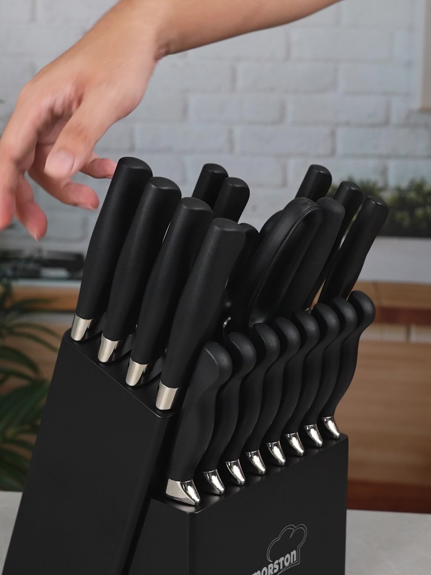 20pcs/ Knife Set, Amorston 20pcs Knife Sets for Kitchen with Block, Dishwasher Safe Kitchen Knife Set with Built-in Sharpener, German Stainless Steel Black Knife Block Set, Kitchen Gadgets Gifts for Mom Or Dad