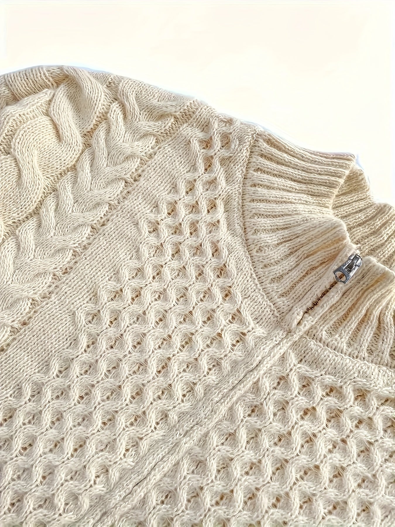 Plus Size Twist Textured Cardigan, Casual Long Sleeve Zipper Cardigan, Women's Plus Size Clothing