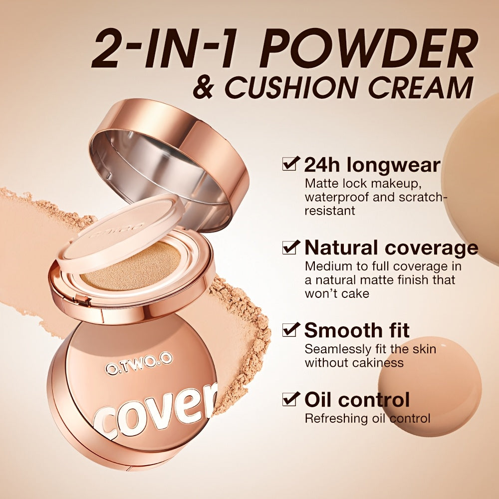O.TWO.O 2-in-1 Soft Focus & Matte Finish Compact - Long-Lasting, Waterproof, Oil Control, Full Coverage for All Skin Types - Aloe Vera & Peony Root Infused, Natural Look Cushion Foundation, Allday Makeup|Elegant Metallic Case