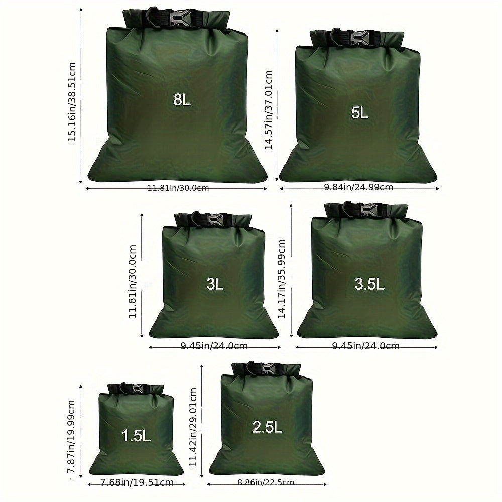 6pcs Waterproof Dry Bag Set, Lightweight Large Capacity Dry Bags In 8L 5L 3.5L 3L 2.5L 1.5L, Organizer, Storage Bags For Outdoor Hiking, Camping, Fishing, Cycling Use