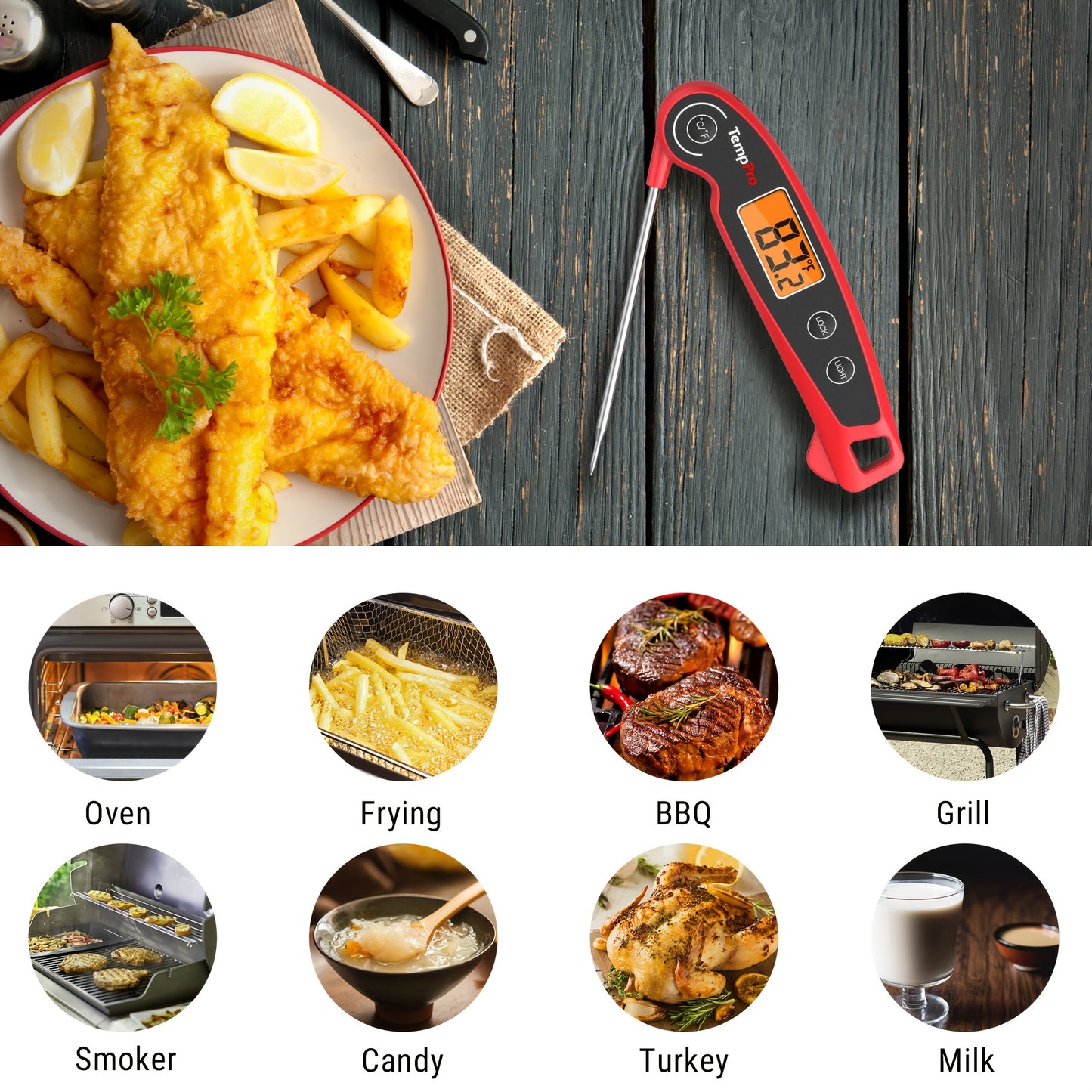 ThermoPro F05 Digital Meat Thermometer for Cooking with Motion Sensing, Food Thermometer for Kitchen BBQ Oil Grill Smoker Candy Thermometer