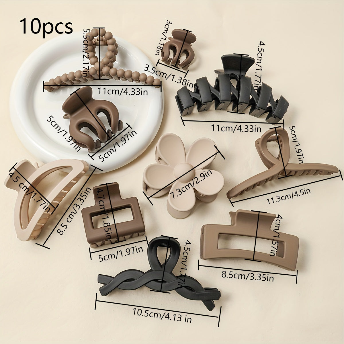 10PCS is a set of women's multi-colored geometric flower hollow frosted plastic elegant temperament simple hair accessories claw set