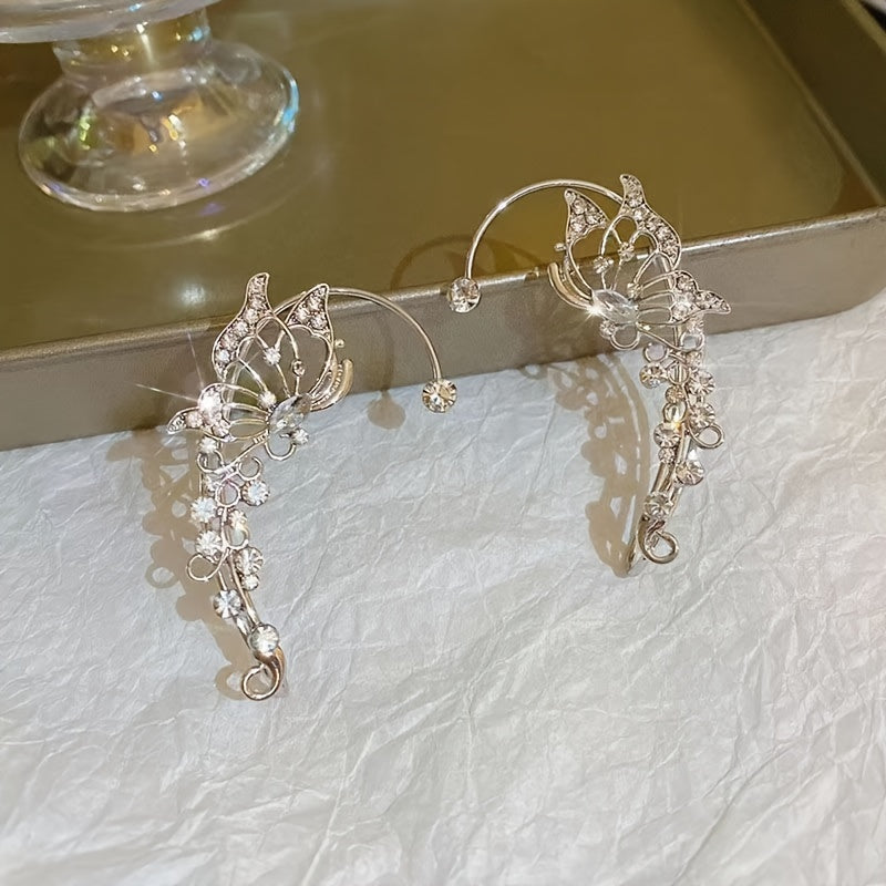 1/ 2pcs/ set of fashionable and shiny butterfly fairy earrings, exquisite and luxurious fairy ear crawling earrings, no need for perforation, suitable for women and girls, handmade fantasy role-playing elf ears