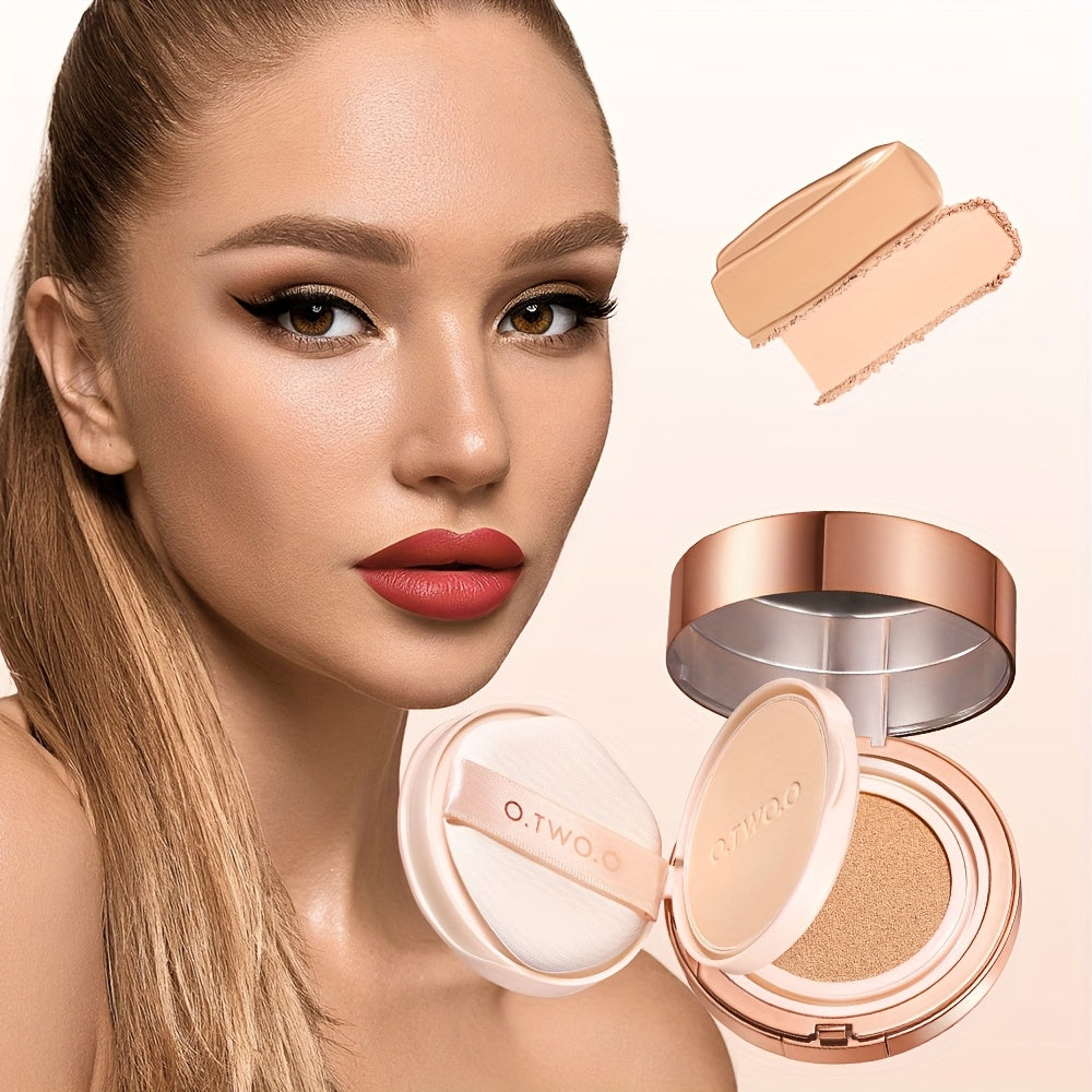 O.TWO.O 2-in-1 Soft Focus & Matte Finish Compact - Long-Lasting, Waterproof, Oil Control, Full Coverage for All Skin Types - Aloe Vera & Peony Root Infused, Natural Look Cushion Foundation, Allday Makeup|Elegant Metallic Case