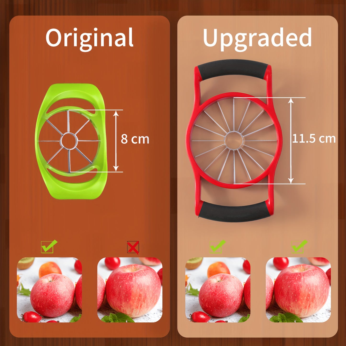 Apple Slicer Corer, Stainless Steel Upgraded 16-Slice Sharp Apple Slice Cutter Large, Ergonomic Plastic Handle Non-Slip Easy Grips, Kitchen Fruit Divider Prevent Rust Easy Clean (Red)