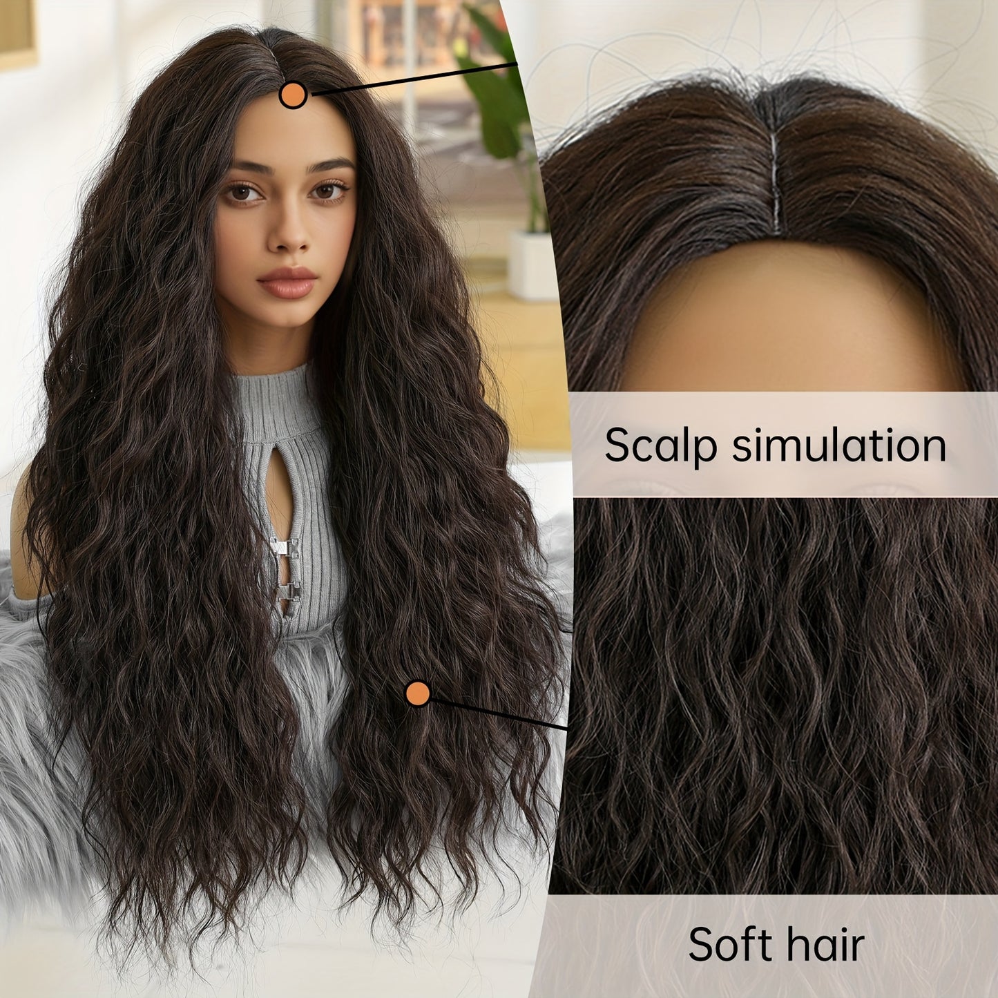 Women's Cold Brown Long Wavy Curly Wave Wig, 150% Density, Rose Net Cap, Tanglon Silk, Elegant Style, All Ethnicities, No Lace Full Top Hairpiece for Daily Wear