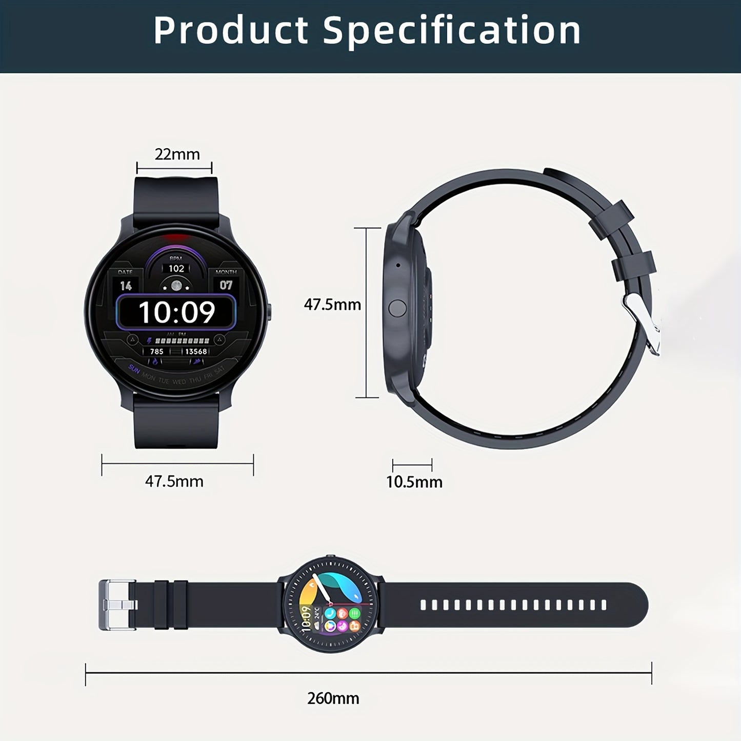 LIFEBEE 2024 Smartwatch - Full Touch Screen, Call & Text Functionality, 100+ Exercise Modes, Pedometer, Distance Tracker, Calorie Counter - USB Rechargeable, Wireless Enabled