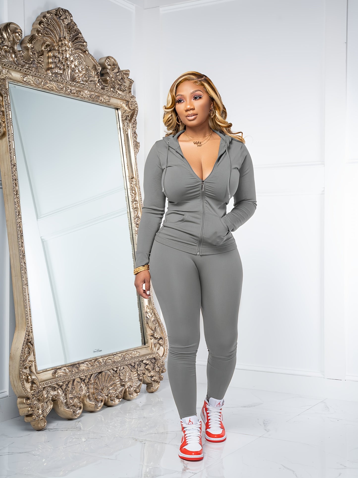 Women Two Piece Outfits Workout Sets Bodycon Tracksuit Long Sleeve Zip Up Hoodie Jacket Jogger Matching Sweat Pants Set