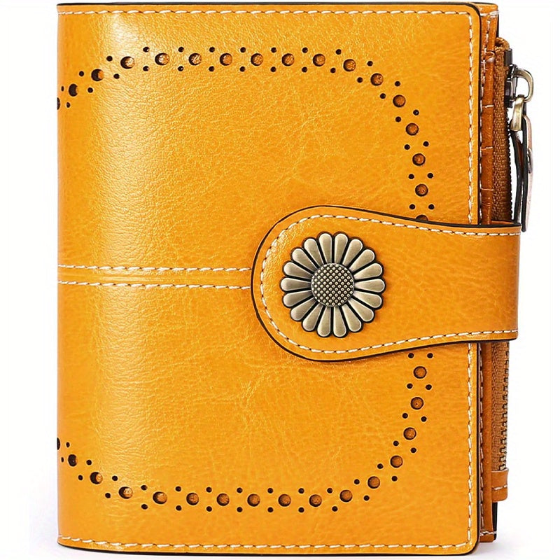 Women's Genuine Leather Short Wallet Card Holder, RFID Anti-theft Brush Coin Bag, Large Capacity Women's Credit Card Wallet with 18 Card Slots, 1 Coin Bag and 2 Cash Slots, Safely Store Cards and Cash, Fashionable and Elegant