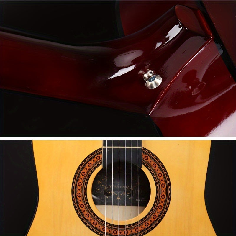 38-Inch Acoustic Classical Guitar Set with Polished Finish - Ideal for Beginners, Includes Case, Strap, Tuning Clip, Cleaning Cloth, Strings & Picks - Available in Orange/Black